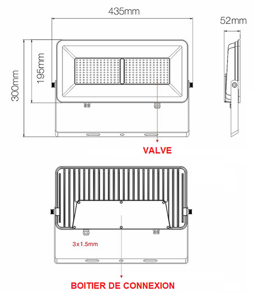 Dimensions projecteur 150W BENEITO Polaris