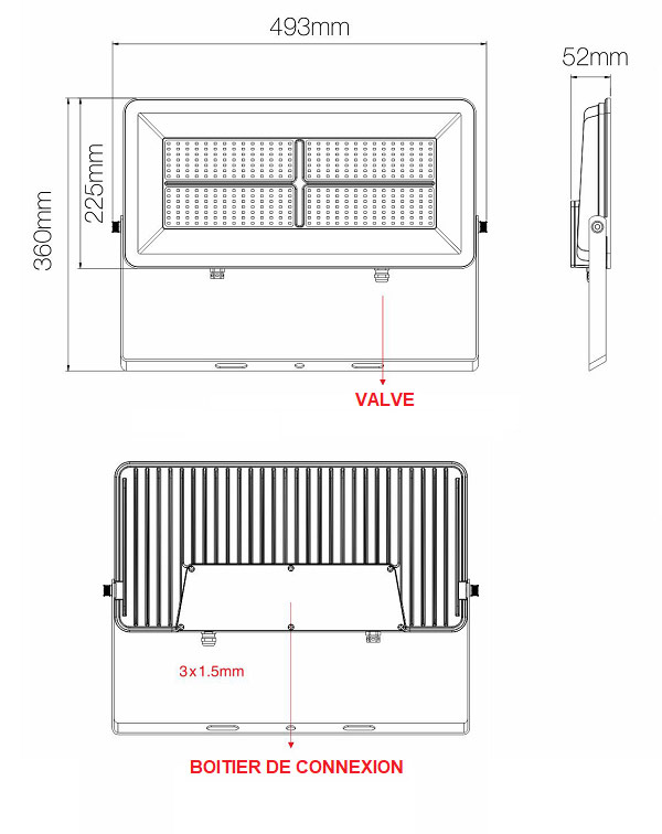 Dimensions projecteur 200W BENEITO Polaris