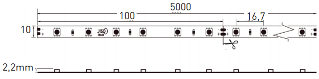 Dimensions ruban LED 14.4W