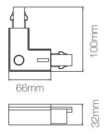 Dimensions raccord en L pour rail 3 allumages