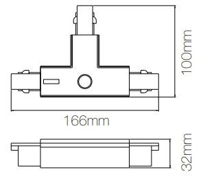 Dimensions raccord en T pour rail 3 allumages