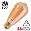 Ampoule Edison filament LED 2W E27 finition ambrée
