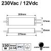 Transformateur 230V/12Vdc 150W IP67