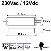 Transformateur 12V 200W étanche