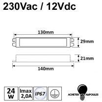 Transformateur 12V 24W étanche