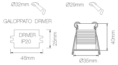 Dimensions spot encastré BENEITO PULSAR MINI