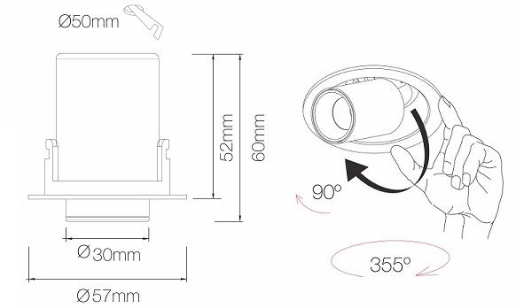 Dimensions spot encastré BENEITO Nano Oxo