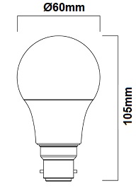 Dimensions ampoule LED B22 Sylvania ToLEDo standard GLS