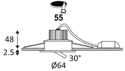 Dimensions spot encastré INDIGO TIPI-RX