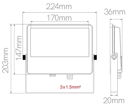 Dimensions projecteur 40W BENEITO Sky