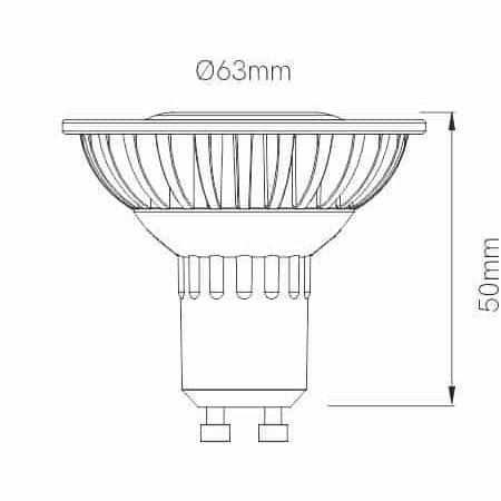 Dimensions ampoule LED réflecteur GU10 8W Beneito Faure ES63